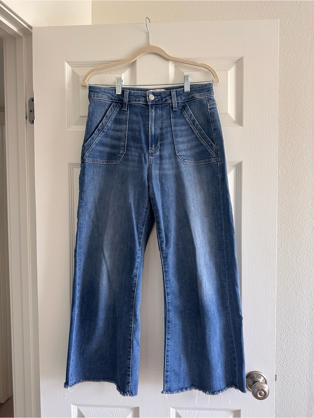 PAIGE Wide Leg Denim Jeans in Medium Blue Wash